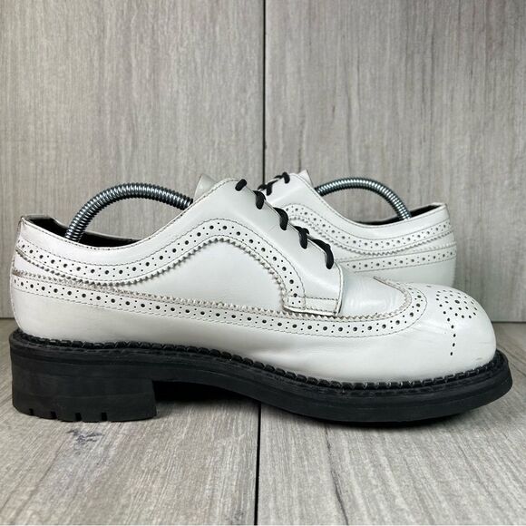 RARE Vintage Smack Creeper White Patent Leather Chunky Lace Up Boot Mens Size 9 - Picture 4 of 10